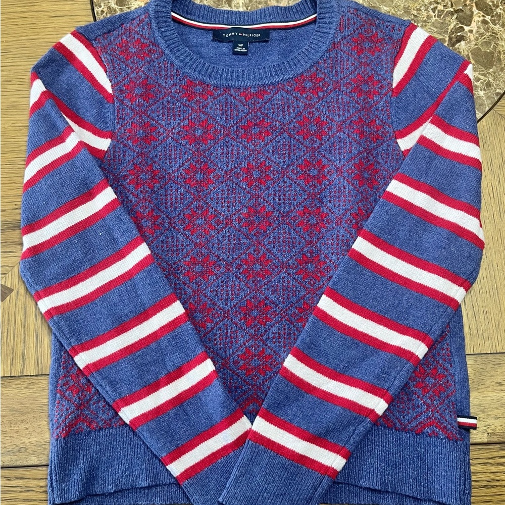 Tommy Hilfiger Blue & Red Patterned Sweater S/P Women’s